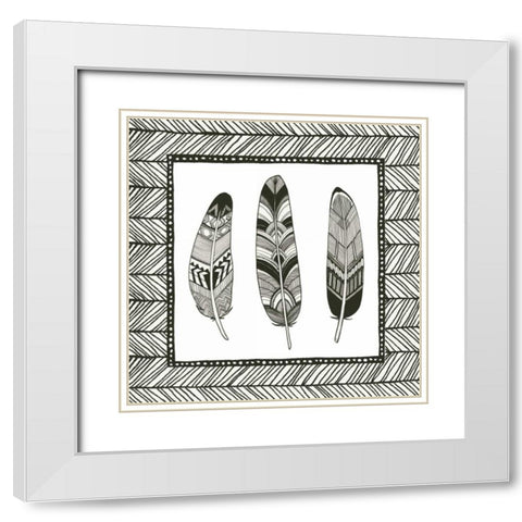Geo Feathers Square II White Modern Wood Framed Art Print with Double Matting by Miller, Sara Zieve