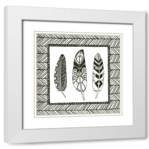 Geo Feathers Square III White Modern Wood Framed Art Print with Double Matting by Miller, Sara Zieve