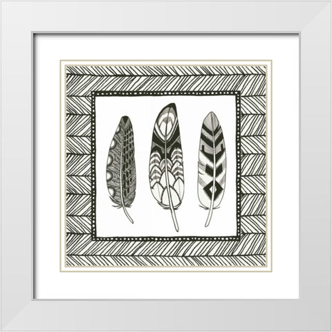 Geo Feathers Square III White Modern Wood Framed Art Print with Double Matting by Miller, Sara Zieve