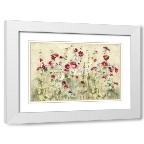 Hollyhocks Row Cool White Modern Wood Framed Art Print with Double Matting by Blum, Cheri