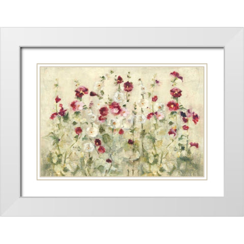 Hollyhocks Row Cool White Modern Wood Framed Art Print with Double Matting by Blum, Cheri