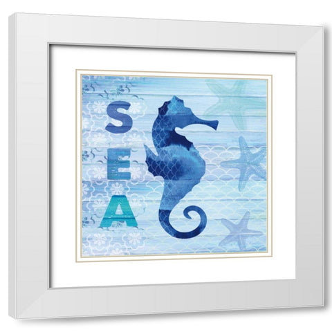 Sea Glass Seahorse White Modern Wood Framed Art Print with Double Matting by Studio Bella