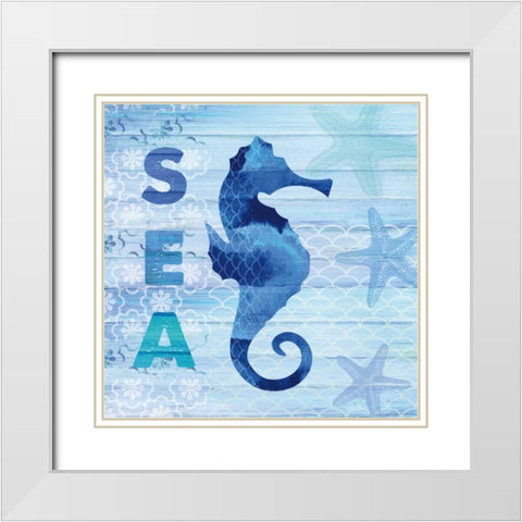 Sea Glass Seahorse White Modern Wood Framed Art Print with Double Matting by Studio Bella