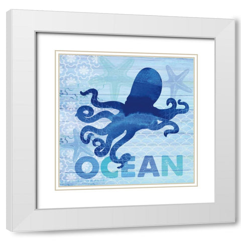 Sea Glass Octopus White Modern Wood Framed Art Print with Double Matting by Studio Bella