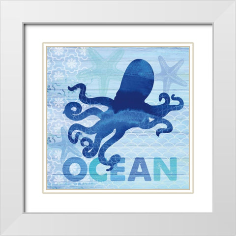 Sea Glass Octopus White Modern Wood Framed Art Print with Double Matting by Studio Bella