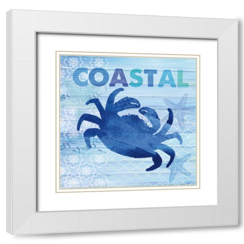 Sea Glass Crab White Modern Wood Framed Art Print with Double Matting by Studio Bella