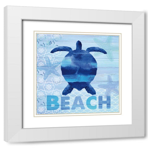Sea Glass Turtle White Modern Wood Framed Art Print with Double Matting by Studio Bella