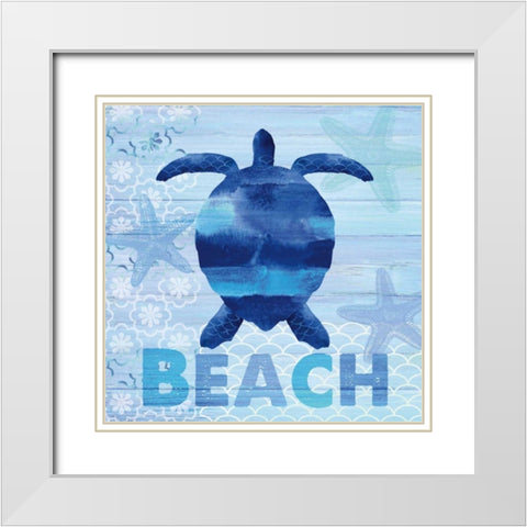 Sea Glass Turtle White Modern Wood Framed Art Print with Double Matting by Studio Bella