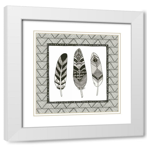 Geo Feathers IV  White Modern Wood Framed Art Print with Double Matting by Miller, Sara Zieve