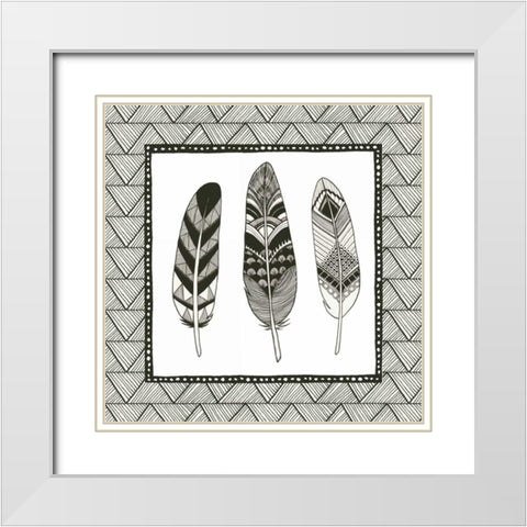 Geo Feathers IV  White Modern Wood Framed Art Print with Double Matting by Miller, Sara Zieve