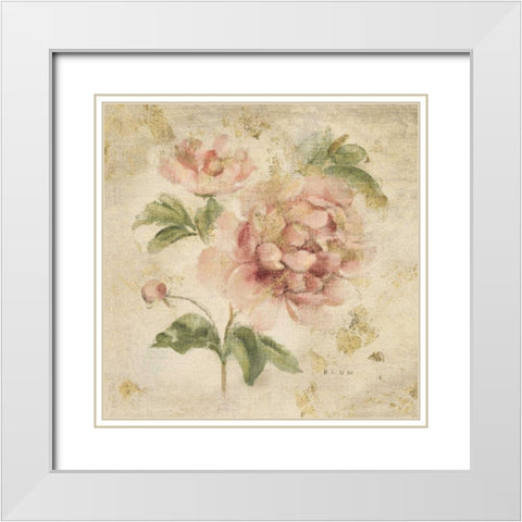 Coral Rose on Antique Linen Light Gold White Modern Wood Framed Art Print with Double Matting by Blum, Cheri