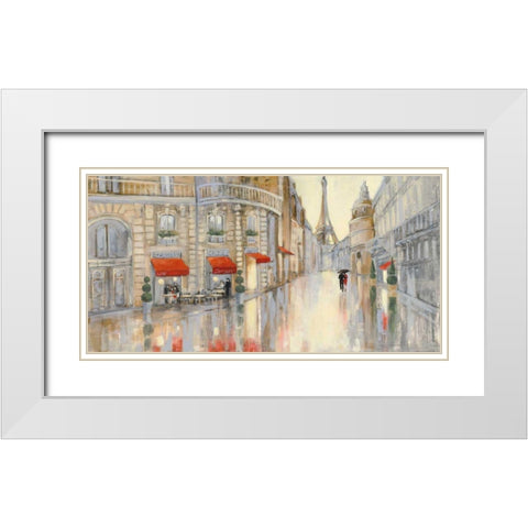 Touring Paris Couple White Modern Wood Framed Art Print with Double Matting by Purinton, Julia