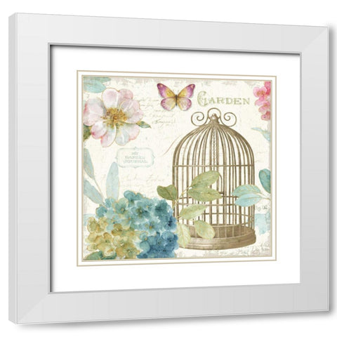 Rainbow Seeds Floral Birdcage III v2 White Modern Wood Framed Art Print with Double Matting by Audit, Lisa