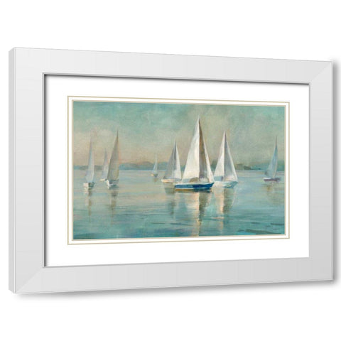 Sailboats at Sunrise White Modern Wood Framed Art Print with Double Matting by Nai, Danhui