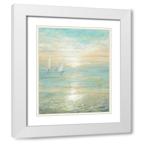 Sunrise Sailboats I White Modern Wood Framed Art Print with Double Matting by Nai, Danhui