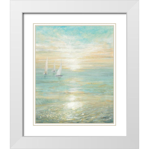 Sunrise Sailboats I White Modern Wood Framed Art Print with Double Matting by Nai, Danhui