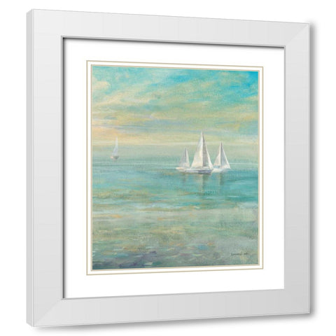 Sunrise Sailboats II White Modern Wood Framed Art Print with Double Matting by Nai, Danhui