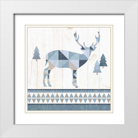Nordic Geo Lodge Deer I White Modern Wood Framed Art Print with Double Matting by Wild Apple Portfolio