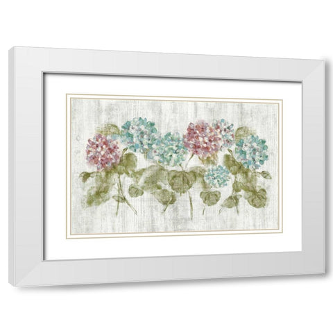 Vibrant Row of Hydrangea on Wood White Modern Wood Framed Art Print with Double Matting by Blum, Cheri