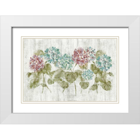 Vibrant Row of Hydrangea on Wood White Modern Wood Framed Art Print with Double Matting by Blum, Cheri