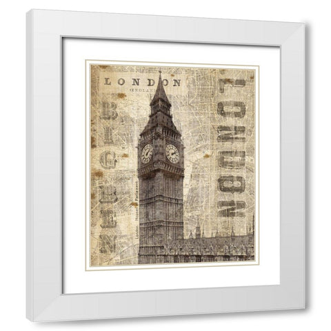 Vintage London Big Ben White Modern Wood Framed Art Print with Double Matting by Mullan, Michael