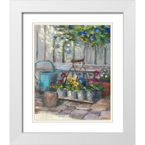 Pansies in Wire Basket White Modern Wood Framed Art Print with Double Matting by Rowan, Carol