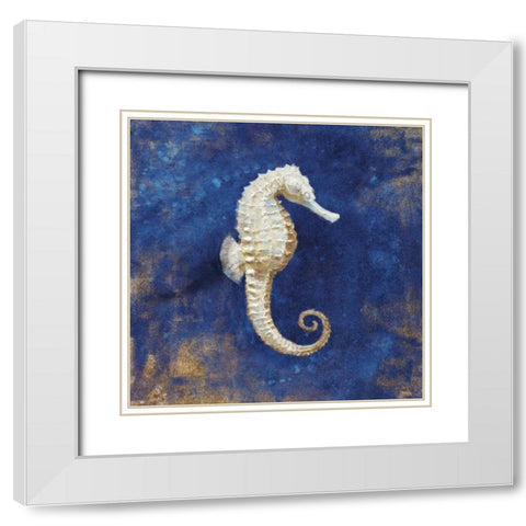 Treasures of the Sea Indigo I White Modern Wood Framed Art Print with Double Matting by Nai, Danhui