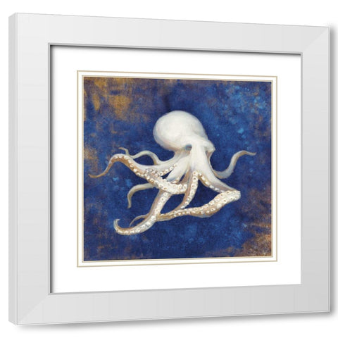 Treasures of the Sea Indigo V White Modern Wood Framed Art Print with Double Matting by Nai, Danhui