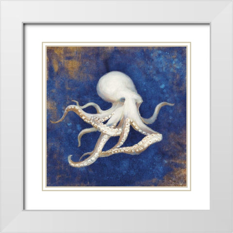 Treasures of the Sea Indigo V White Modern Wood Framed Art Print with Double Matting by Nai, Danhui