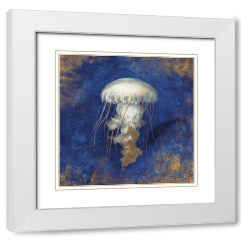 Treasures of the Sea Indigo VI White Modern Wood Framed Art Print with Double Matting by Nai, Danhui