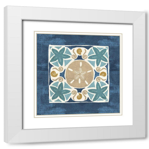 Undersea Blue Tile I White Modern Wood Framed Art Print with Double Matting by Charron, Veronique