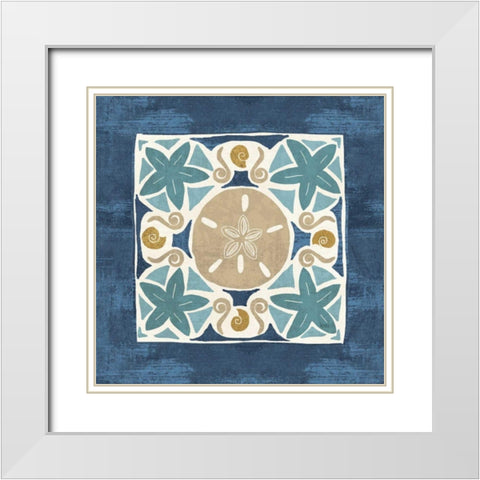 Undersea Blue Tile I White Modern Wood Framed Art Print with Double Matting by Charron, Veronique
