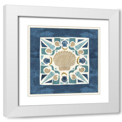 Undersea Blue Tile II White Modern Wood Framed Art Print with Double Matting by Charron, Veronique