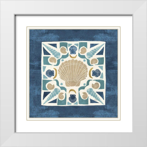 Undersea Blue Tile II White Modern Wood Framed Art Print with Double Matting by Charron, Veronique