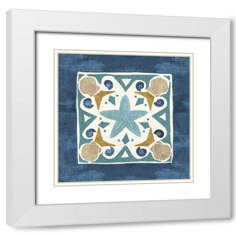 Undersea Blue Tile III White Modern Wood Framed Art Print with Double Matting by Charron, Veronique