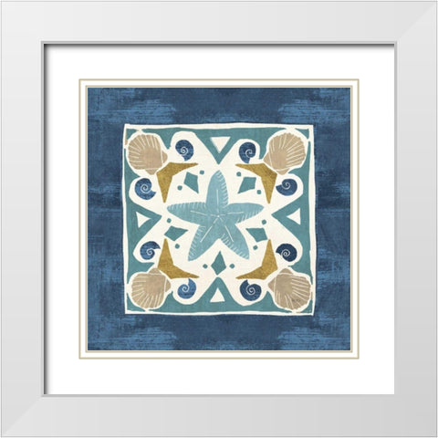 Undersea Blue Tile III White Modern Wood Framed Art Print with Double Matting by Charron, Veronique