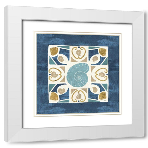Undersea Blue Tile IV White Modern Wood Framed Art Print with Double Matting by Charron, Veronique