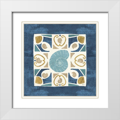 Undersea Blue Tile IV White Modern Wood Framed Art Print with Double Matting by Charron, Veronique
