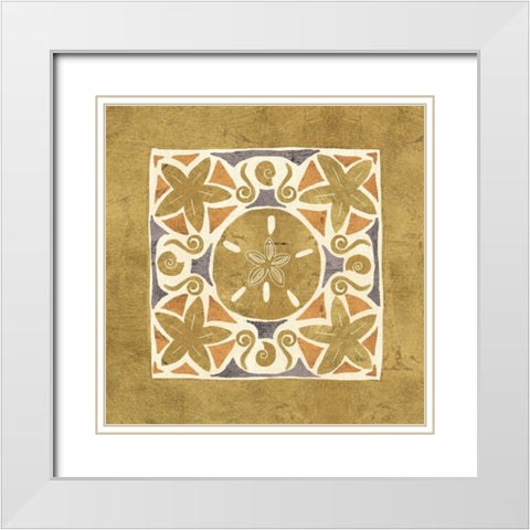 Undersea Gold Tile I White Modern Wood Framed Art Print with Double Matting by Charron, Veronique