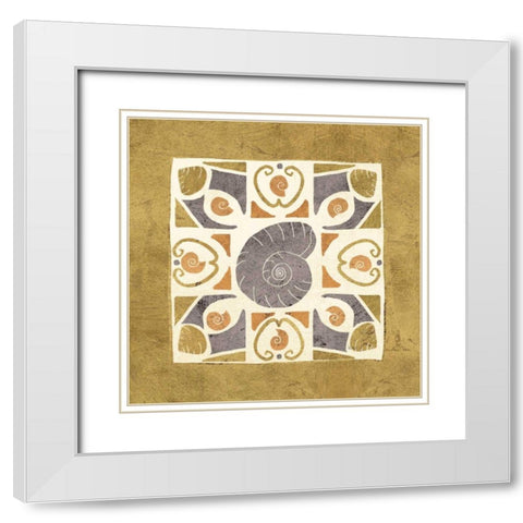 Undersea Gold Tile IV White Modern Wood Framed Art Print with Double Matting by Charron, Veronique