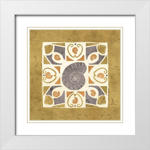 Undersea Gold Tile IV White Modern Wood Framed Art Print with Double Matting by Charron, Veronique