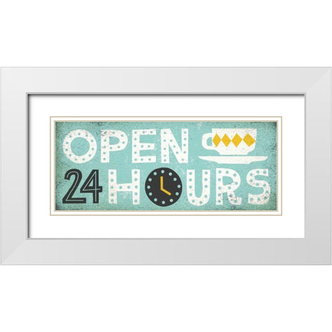 Retro Diner Open 24 Hours Panel White Modern Wood Framed Art Print with Double Matting by Mullan, Michael