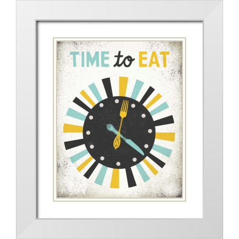 Retro Diner Time to Eat Clock White Modern Wood Framed Art Print with Double Matting by Mullan, Michael