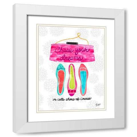 Chase Your Dreams Shoes White Modern Wood Framed Art Print with Double Matting by Studio Bella