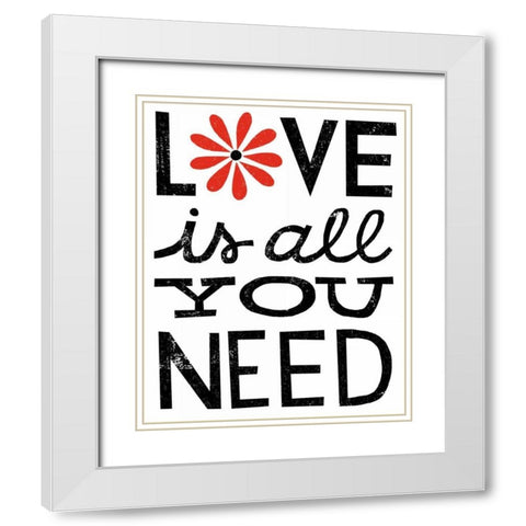 Inspiration Love II Red Flowers White Modern Wood Framed Art Print with Double Matting by Mullan, Michael