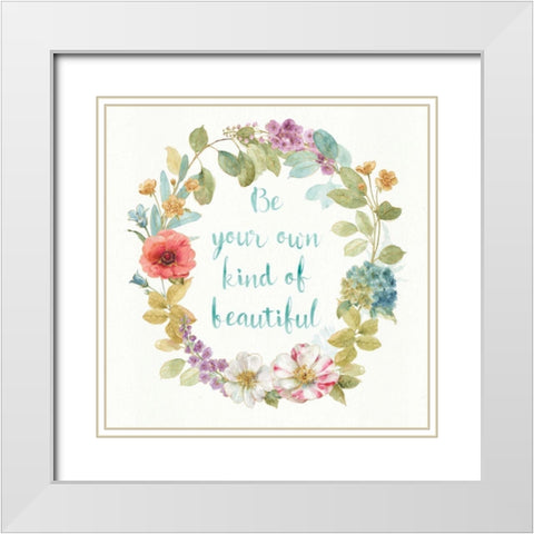 Rainbow Seeds Wreath II White Modern Wood Framed Art Print with Double Matting by Audit, Lisa