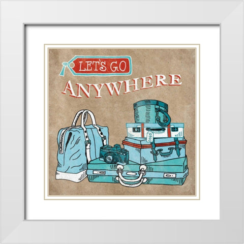 Adventure Love Suitcase Taupe White Modern Wood Framed Art Print with Double Matting by Urban, Mary