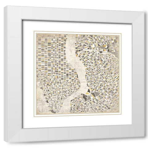 Mod New York Map White Modern Wood Framed Art Print with Double Matting by Marshall, Laura