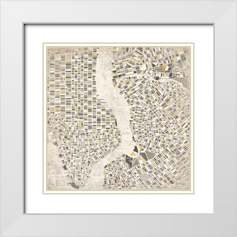 Mod New York Map White Modern Wood Framed Art Print with Double Matting by Marshall, Laura