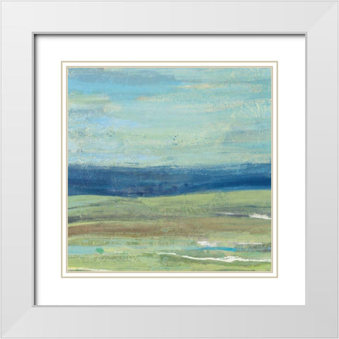 Azure Wave White Modern Wood Framed Art Print with Double Matting by Hristova, Albena
